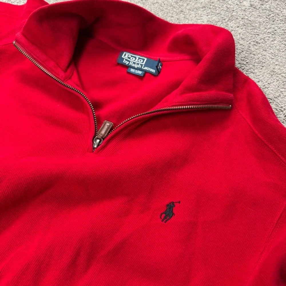Polo Ralph Lauren Men's XL Quarter Zip Red Long Sleeve Sweater 100% Cotton